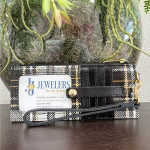 Patricia Nash black white plaid Cassis leather ID card holder wallet/wristlet.
